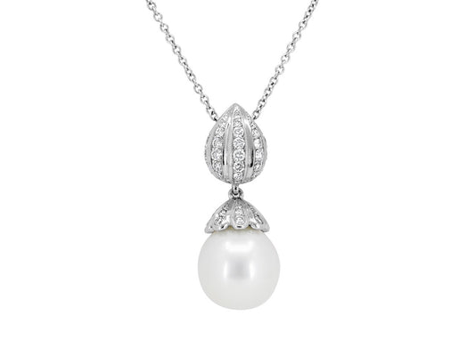 Pearl and Diamond Pendant in 18K