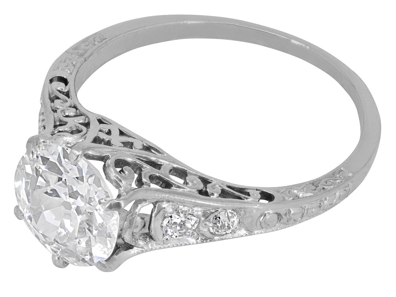 Art Deco Diamond Solitaire Ring, 1.62 carat F/SI-1, in Platinum