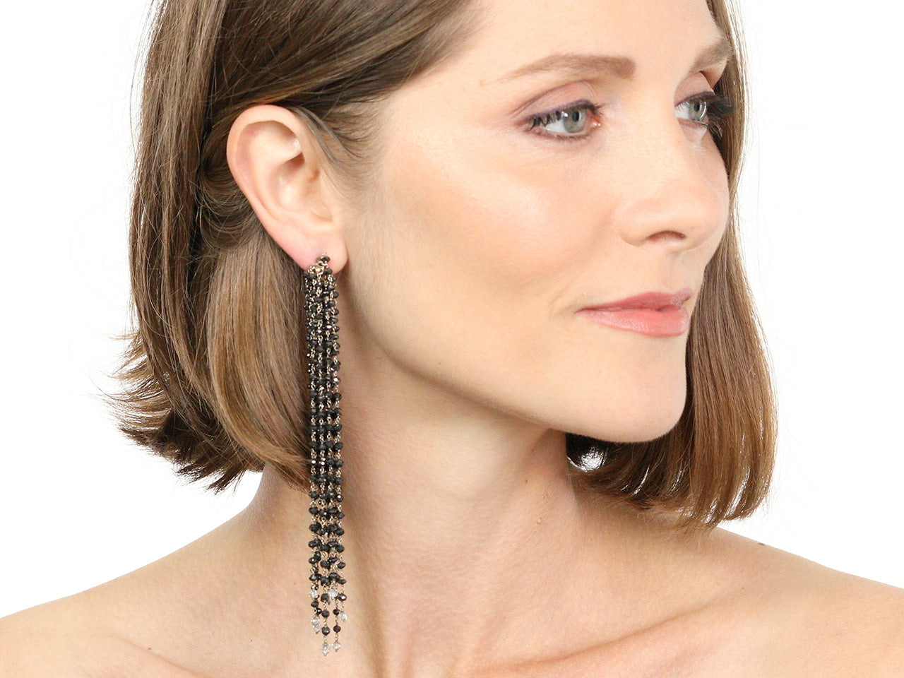 Black Diamond Fringe Earrings in 18K White Gold