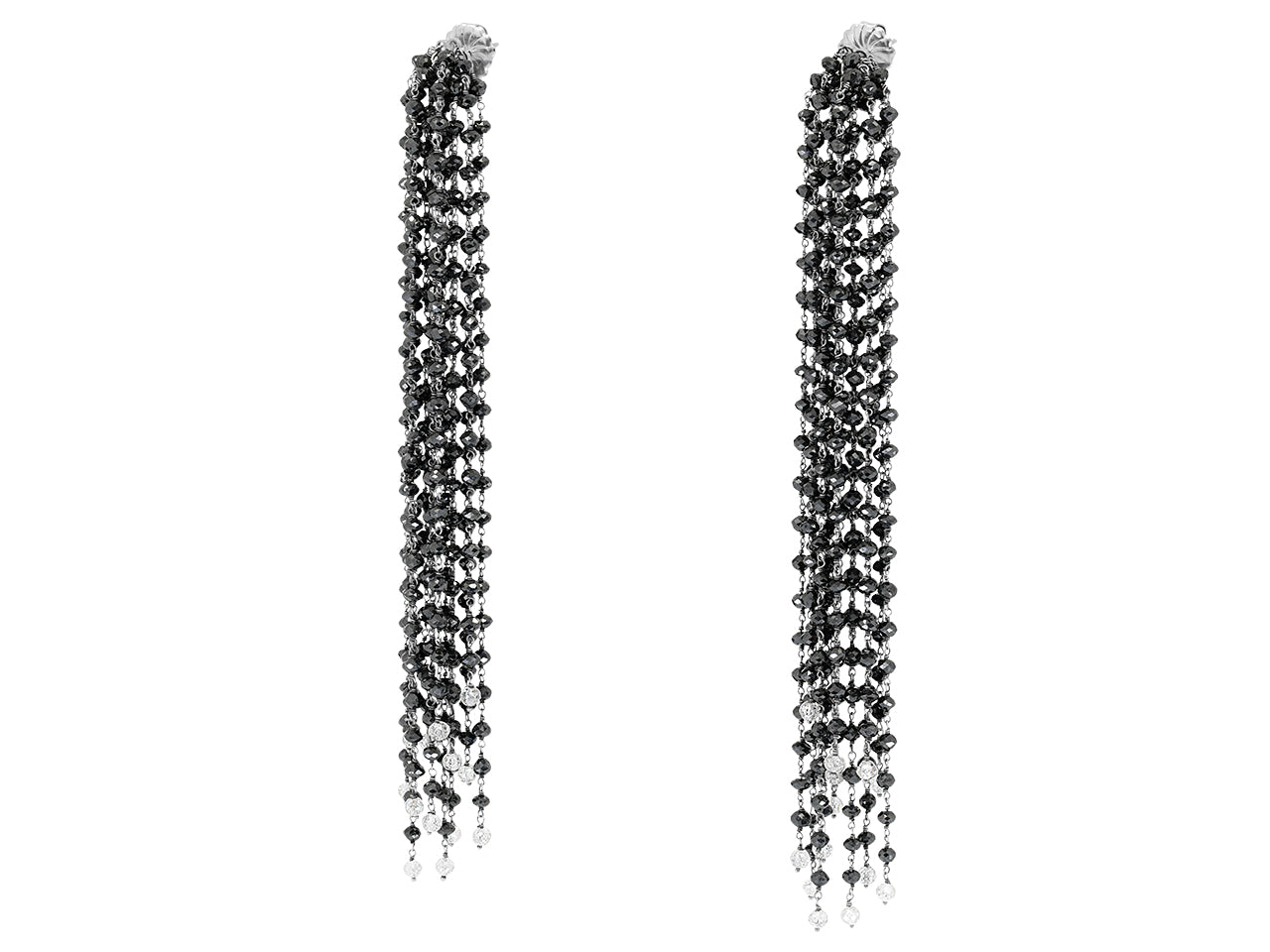 Black Diamond Fringe Earrings in 18K White Gold