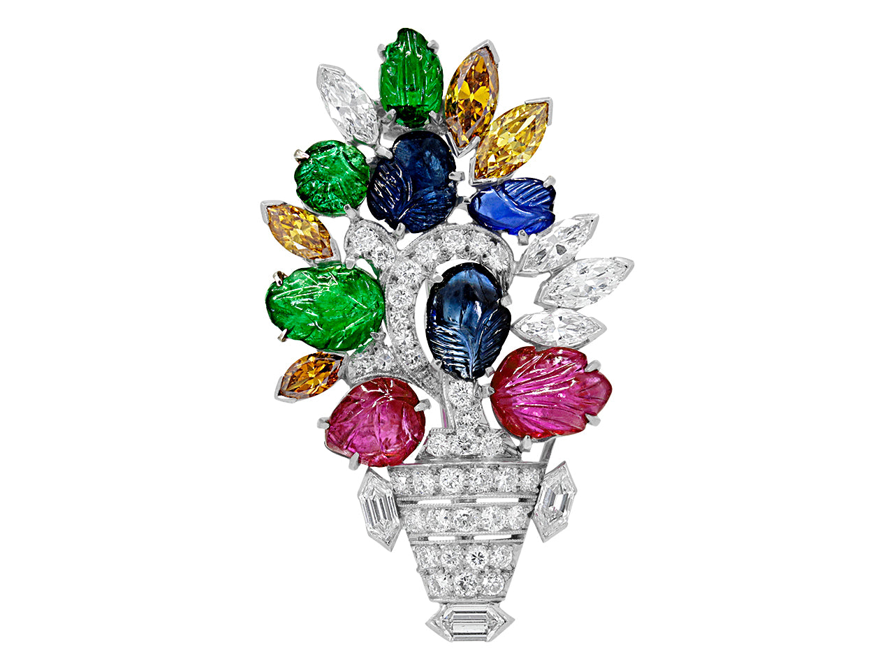 Art Deco Tutti Frutti Brooch in Platinum