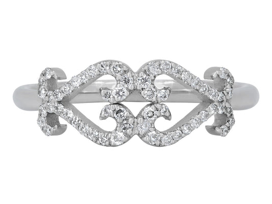 Rhonda Faber Green Double Diamond Scroll Heart Ring in 18K White Gold