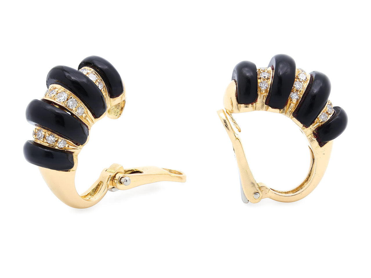 Onyx and Diamond Earclips in 18K Gold