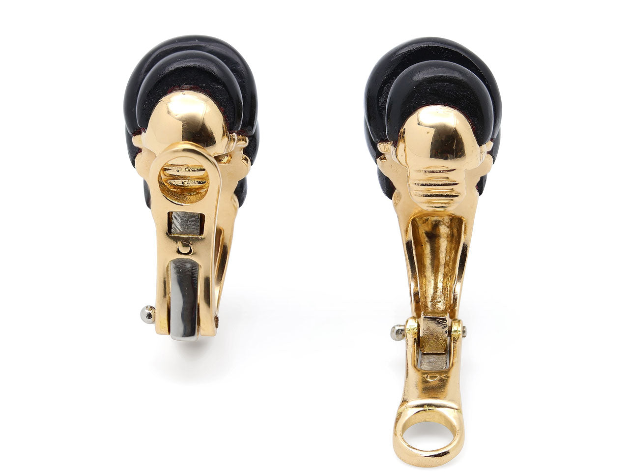 Onyx and Diamond Earclips in 18K Gold