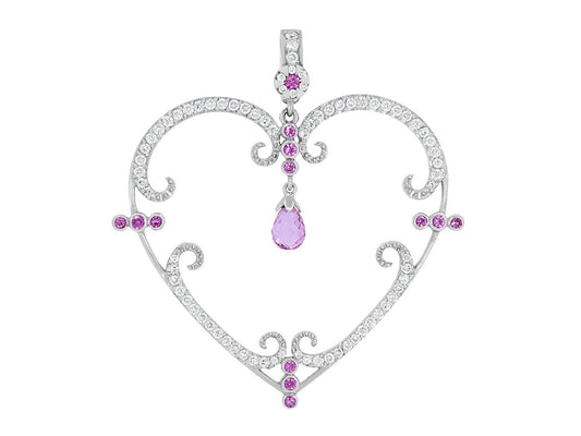 Rhonda Faber Green 'Filigreen Heart' Diamond and Pink Sapphire Pendant in 18K White Gold