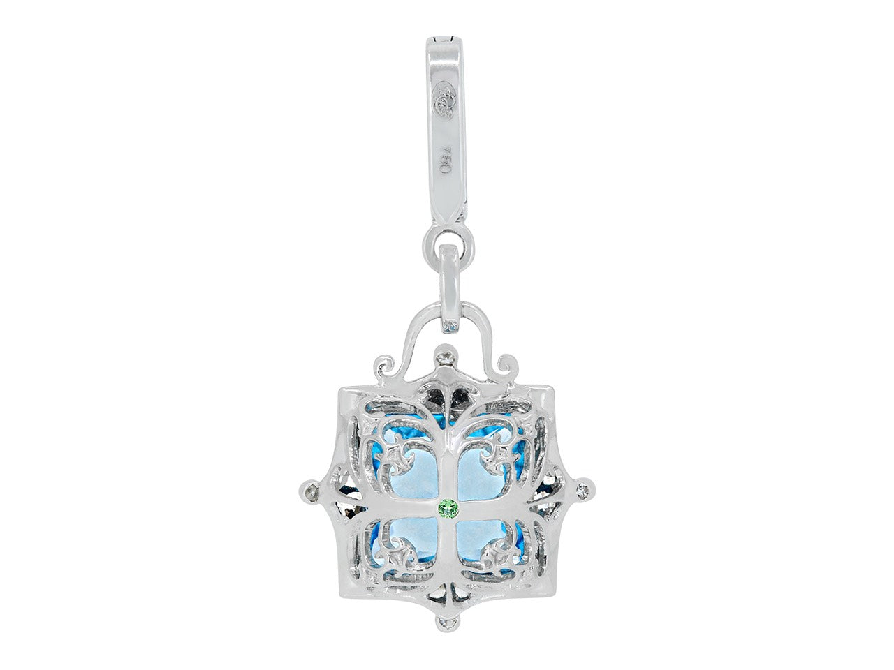 Rhonda Faber Green 'Empress' Blue Topaz and Diamond Pendant in 18K White Gold