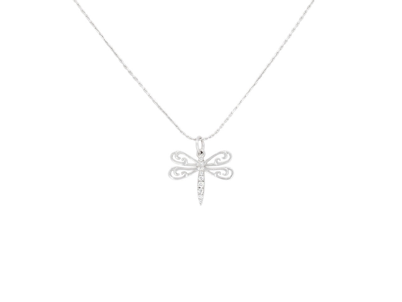 Rhonda Faber Green Petite Dragonfly Pendant in 18K White Gold