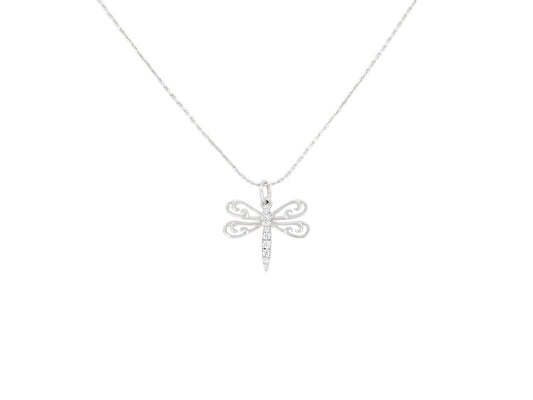 Rhonda Faber Green Petite Dragonfly Pendant in 18K White Gold