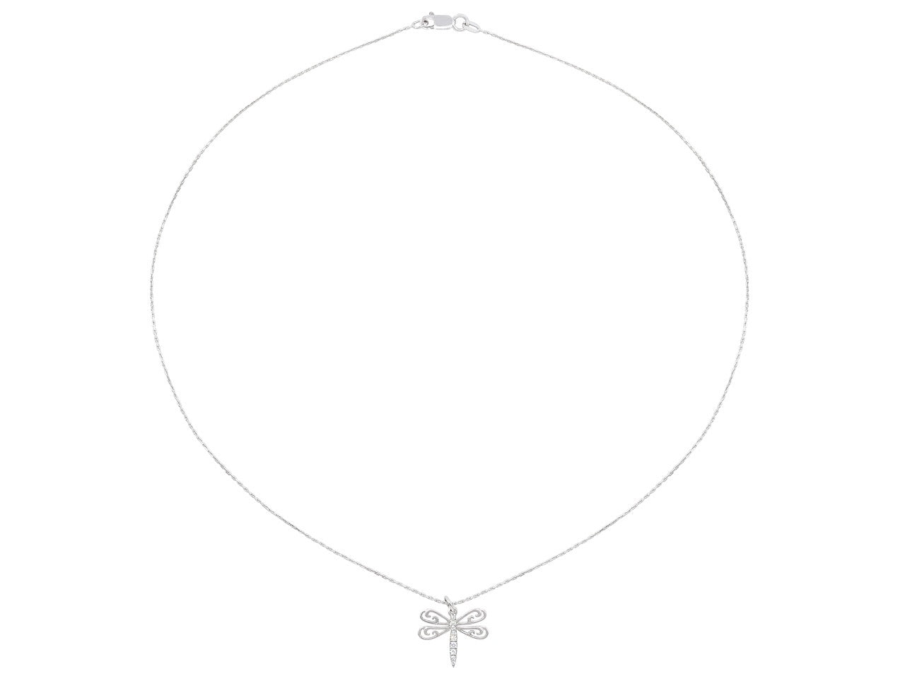 Rhonda Faber Green Petite Dragonfly Pendant in 18K White Gold