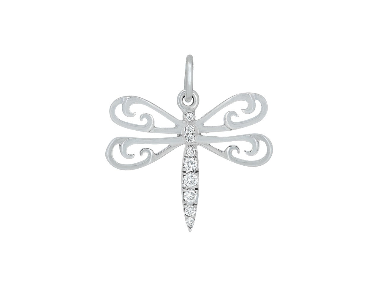 Rhonda Faber Green Petite Dragonfly Pendant in 18K White Gold