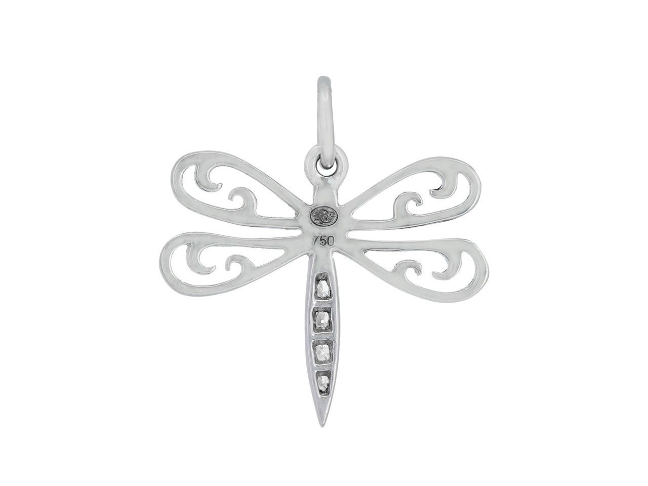 Rhonda Faber Green Petite Dragonfly Pendant in 18K White Gold