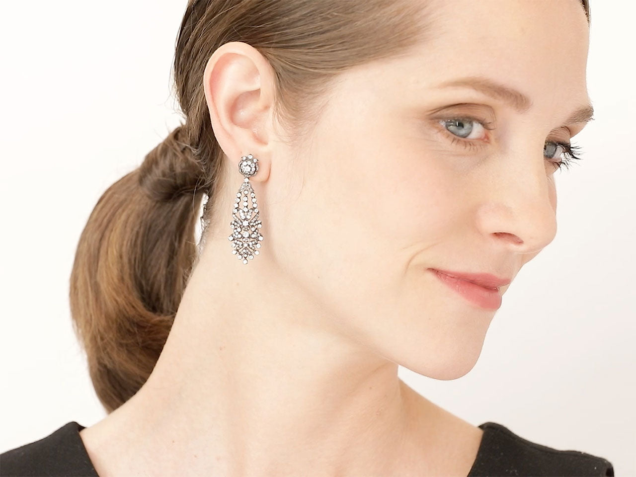 Antique-Style Diamond Chandelier Earrings in Silver over Gold