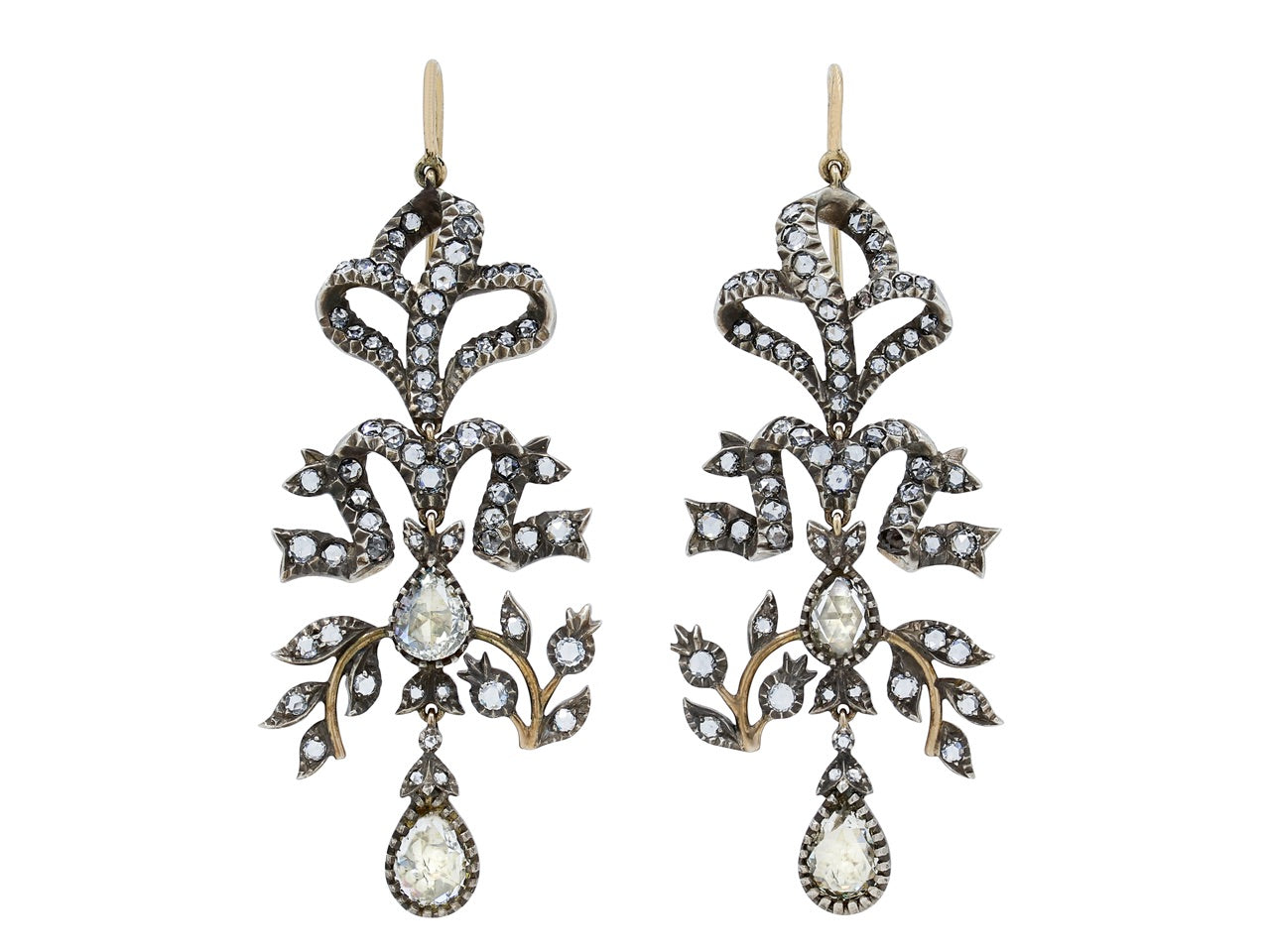 Antique-Style Diamond Chandelier Earrings in Silver over Gold