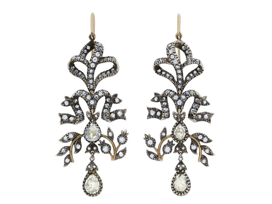 Antique-Style Diamond Chandelier Earrings in Silver over Gold