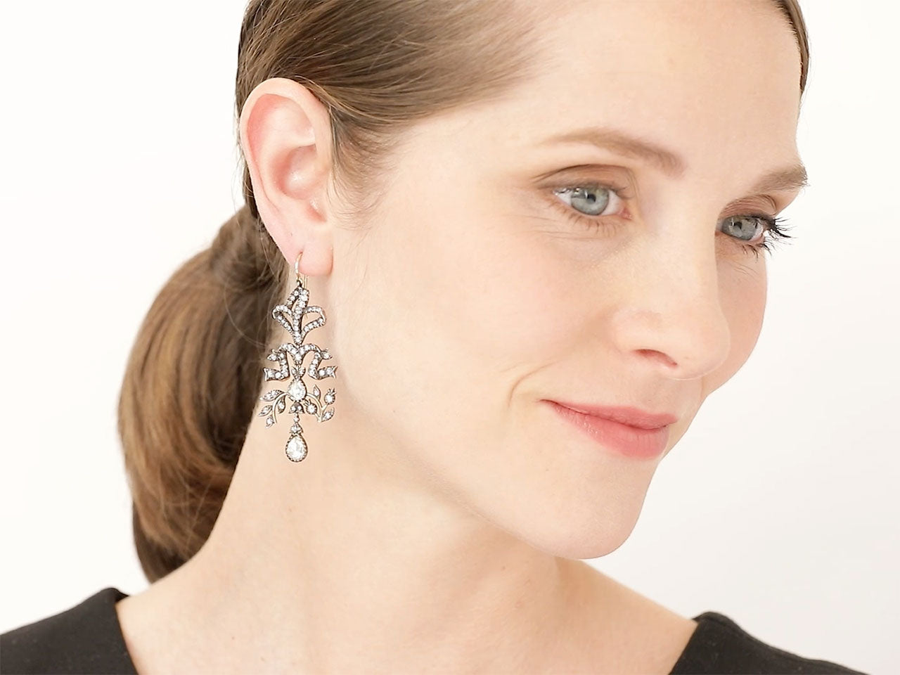 Antique-Style Diamond Chandelier Earrings in Silver over Gold