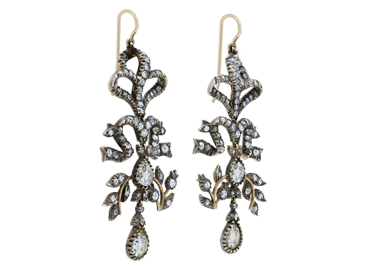 Antique-Style Diamond Chandelier Earrings in Silver over Gold