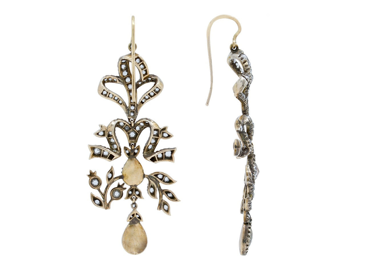 Antique-Style Diamond Chandelier Earrings in Silver over Gold