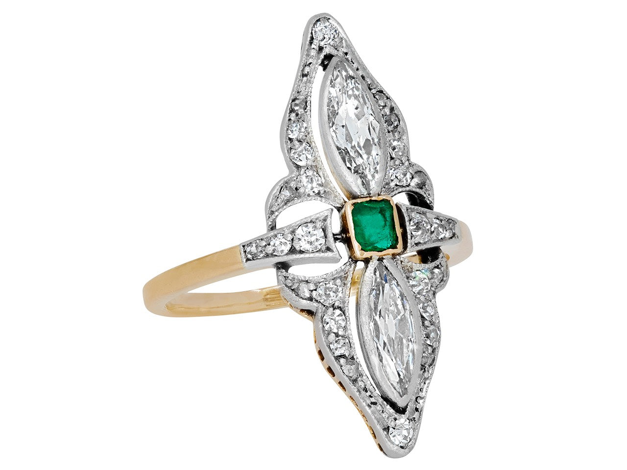 Antique Edwardian Emerald Ring in Platinum over 18K Gold