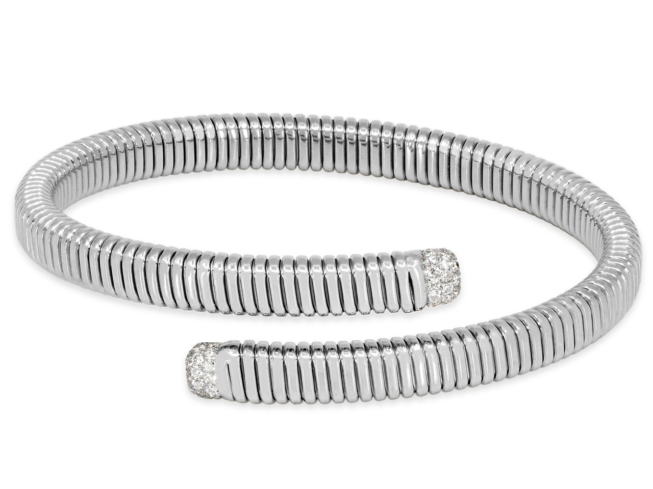 Tubogas Diamond Bypass Bracelet in 18K White Gold, by Beladora