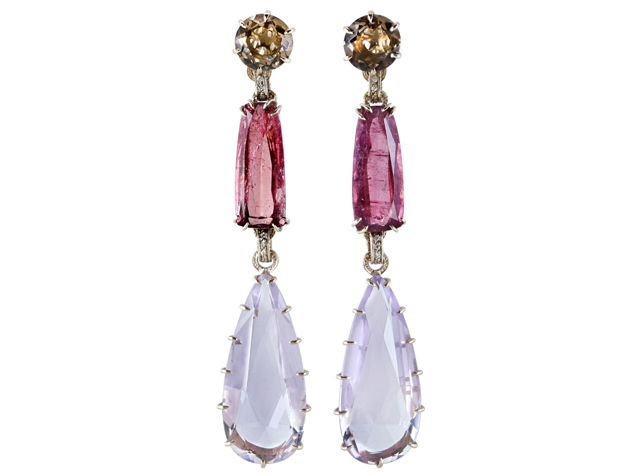 H.Stern Pink Tourmaline, Amethyst and Smoky Quartz Ear pendants in 18K Gold