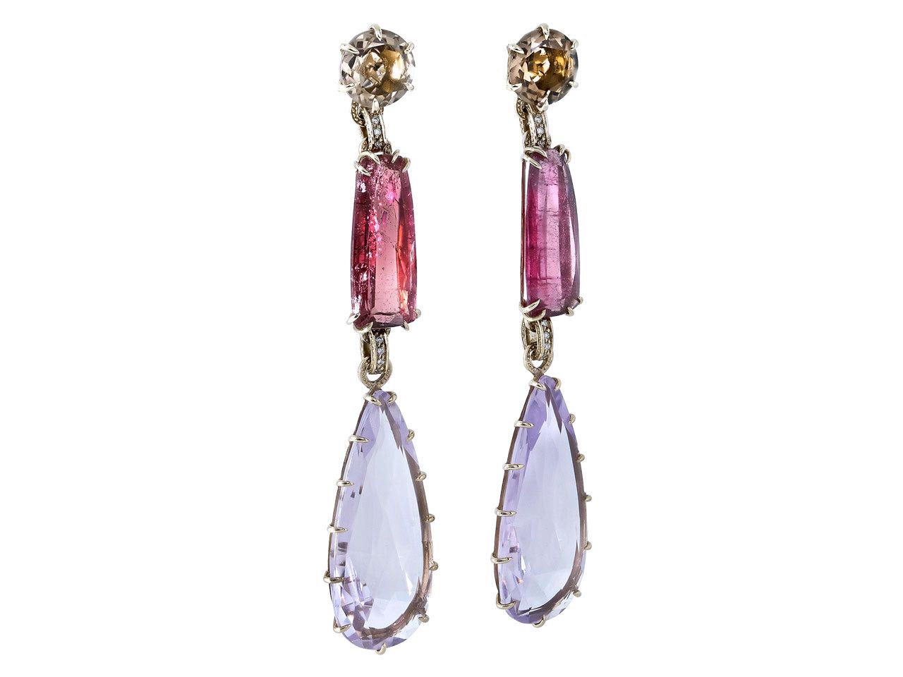 H.Stern Pink Tourmaline, Amethyst and Smoky Quartz Ear pendants in 18K Gold