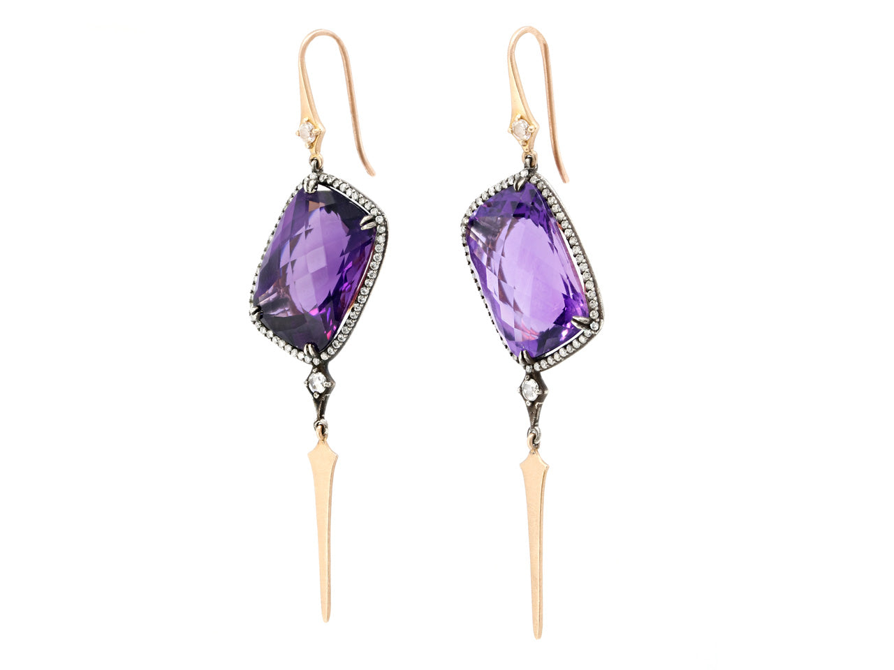 Parulina 'Crooked Queen' Amethyst and Diamond Earrings in Silver and 18K