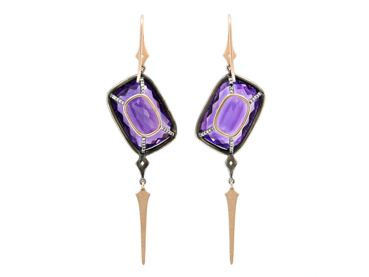 Parulina 'Crooked Queen' Amethyst and Diamond Earrings in Silver and 18K