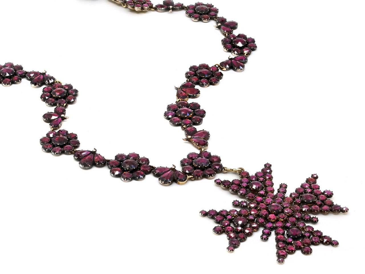 Antique Georgian Foiled Garnet Necklace with Detachable Cross in 14K Gold