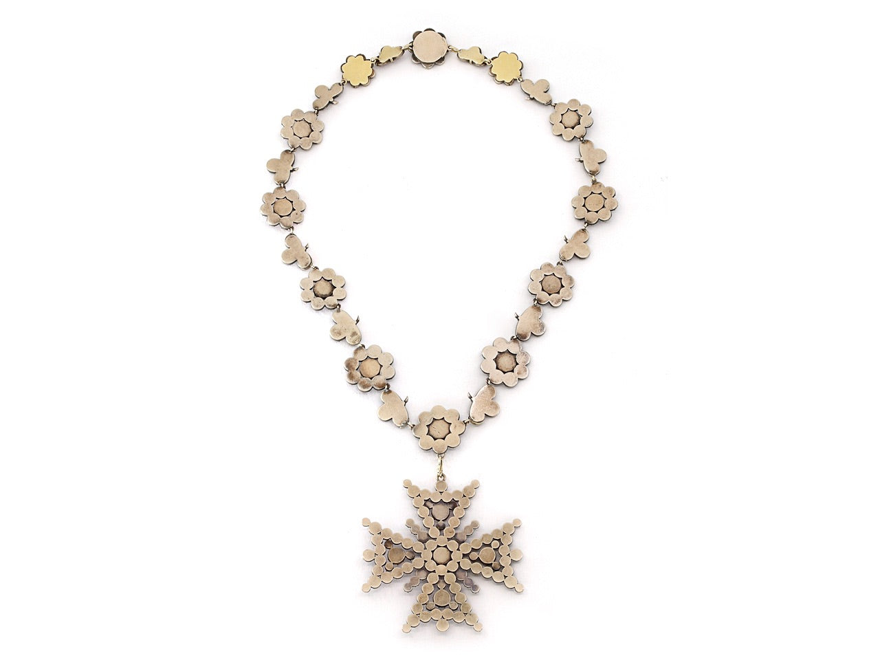 Antique Georgian Foiled Garnet Necklace with Detachable Cross in 14K Gold