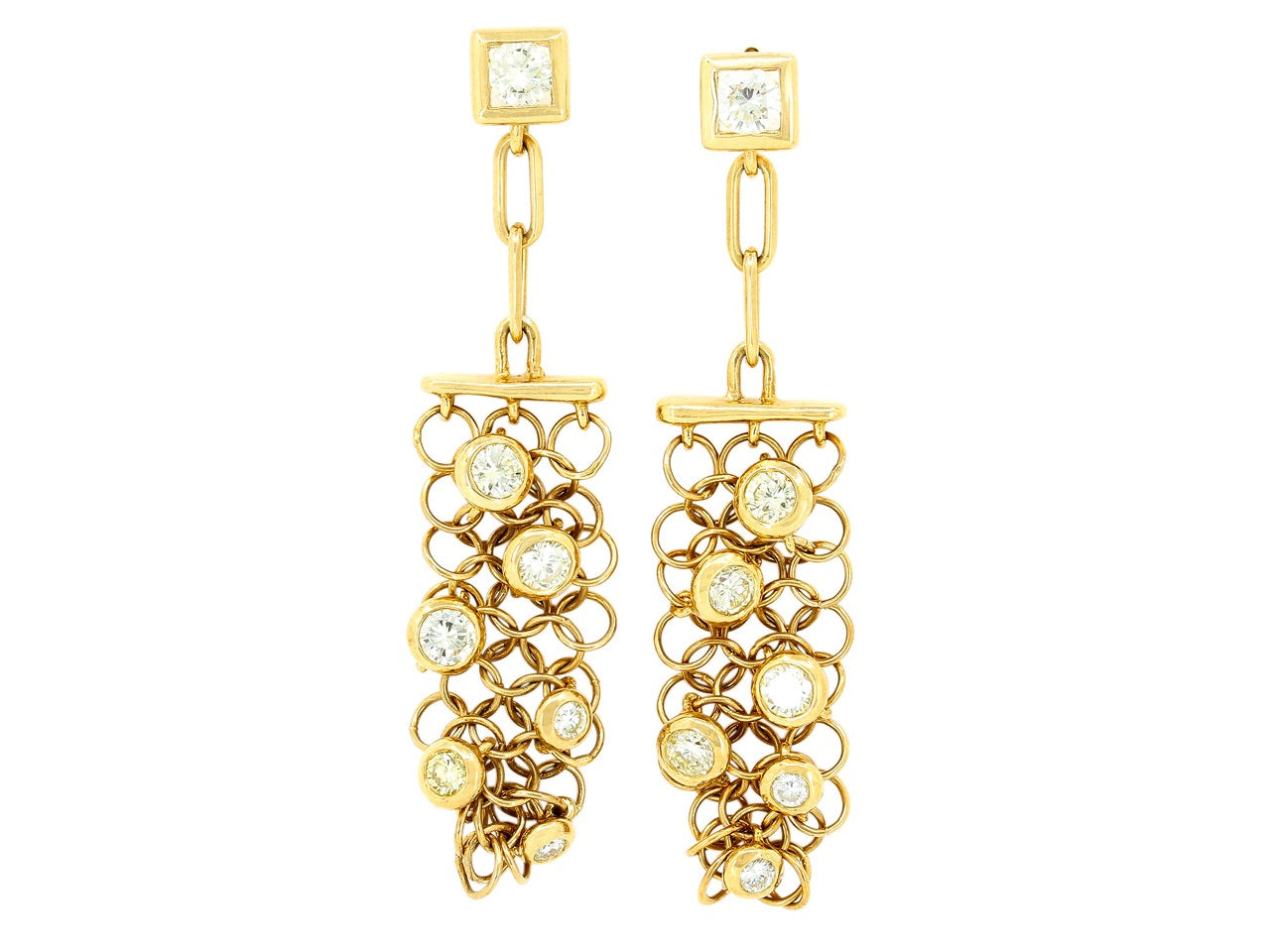 Chainmail Diamond Earrings in 18K Gold