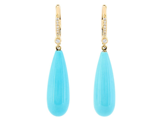 Beladora 'Bespoke' Turquoise and Diamond Dangle Earrings in 18K Gold