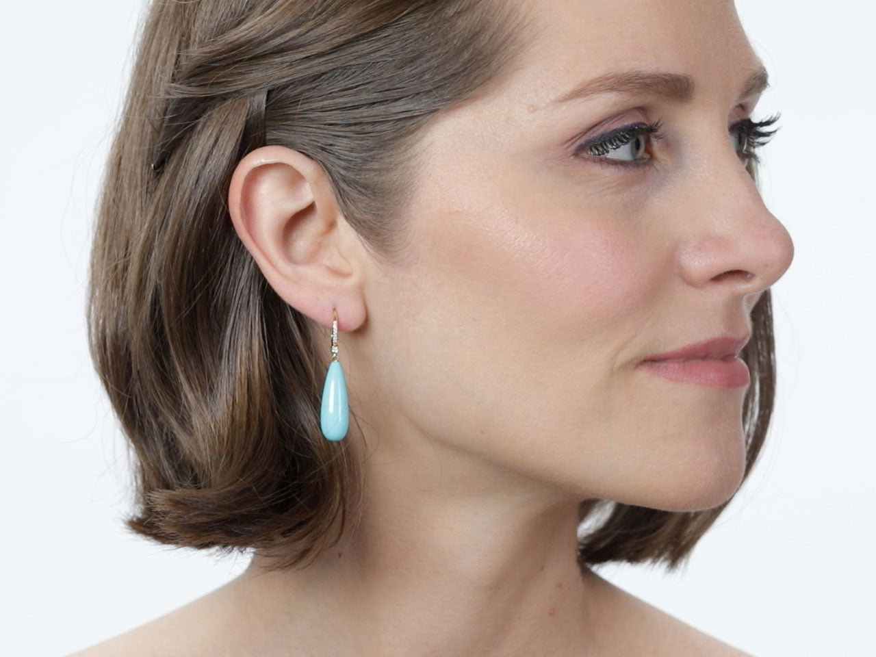 Beladora 'Bespoke' Turquoise and Diamond Dangle Earrings in 18K Gold