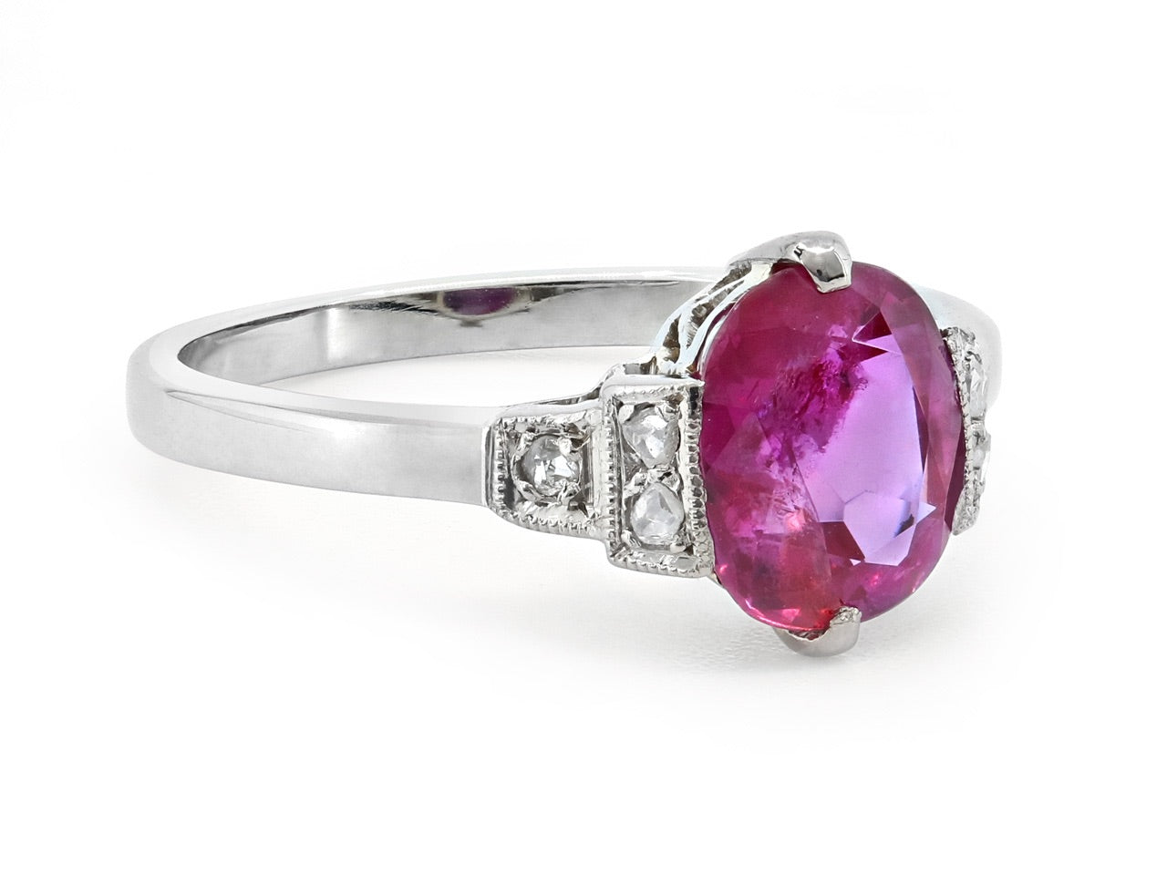 Art Deco Burma Unheated Ruby, 1.63 carat, and Diamond Ring in Platinum