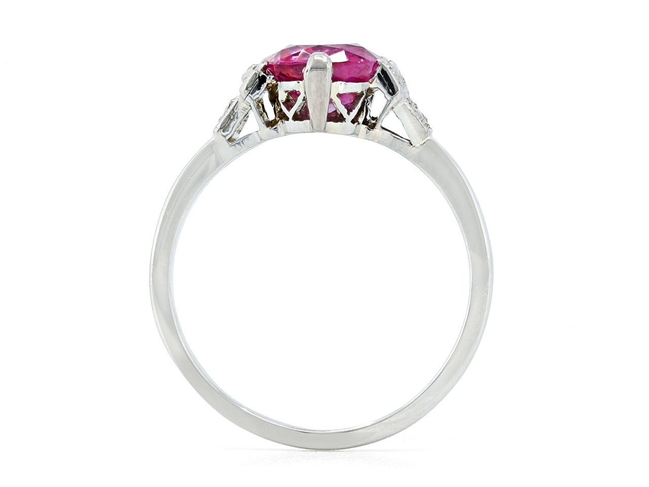 Art Deco Burma Unheated Ruby, 1.63 carat, and Diamond Ring in Platinum