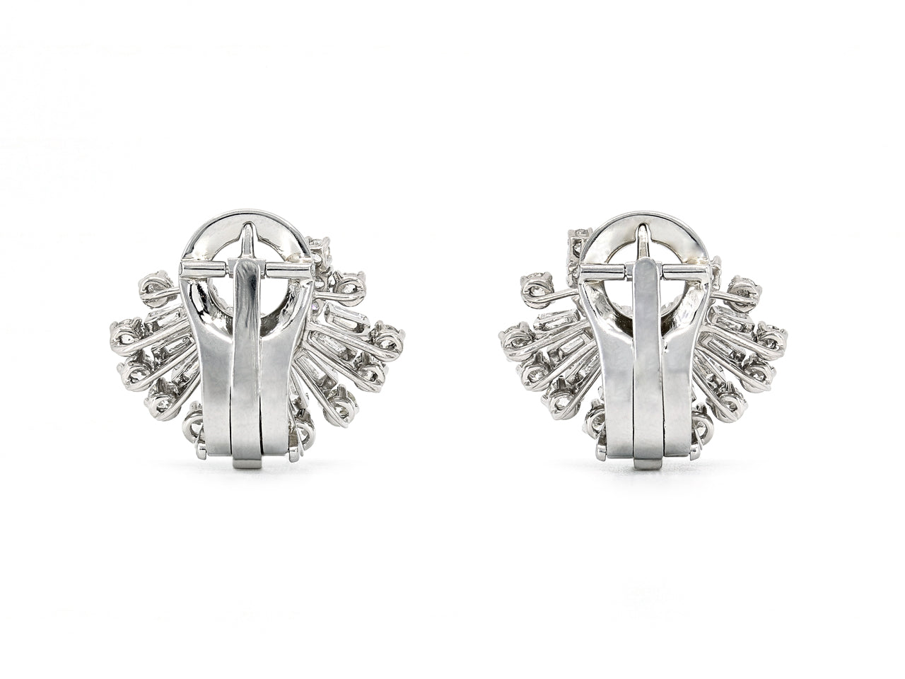 Mid-Century Diamond Fan Earrings in Platinum