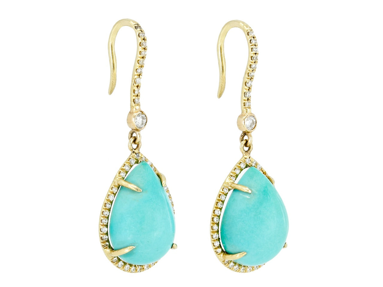 Turquoise and Diamond Drop Earrings in 18K Gold