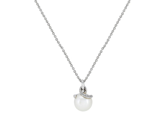 Mikimoto Pearl and Diamond Pendant in 18K White Gold