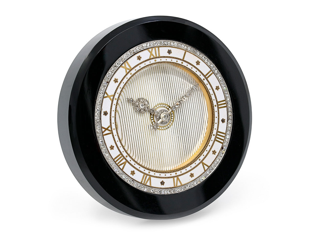 Cartier Art Deco Black Onyx, Enamel and Diamond Desk Clock