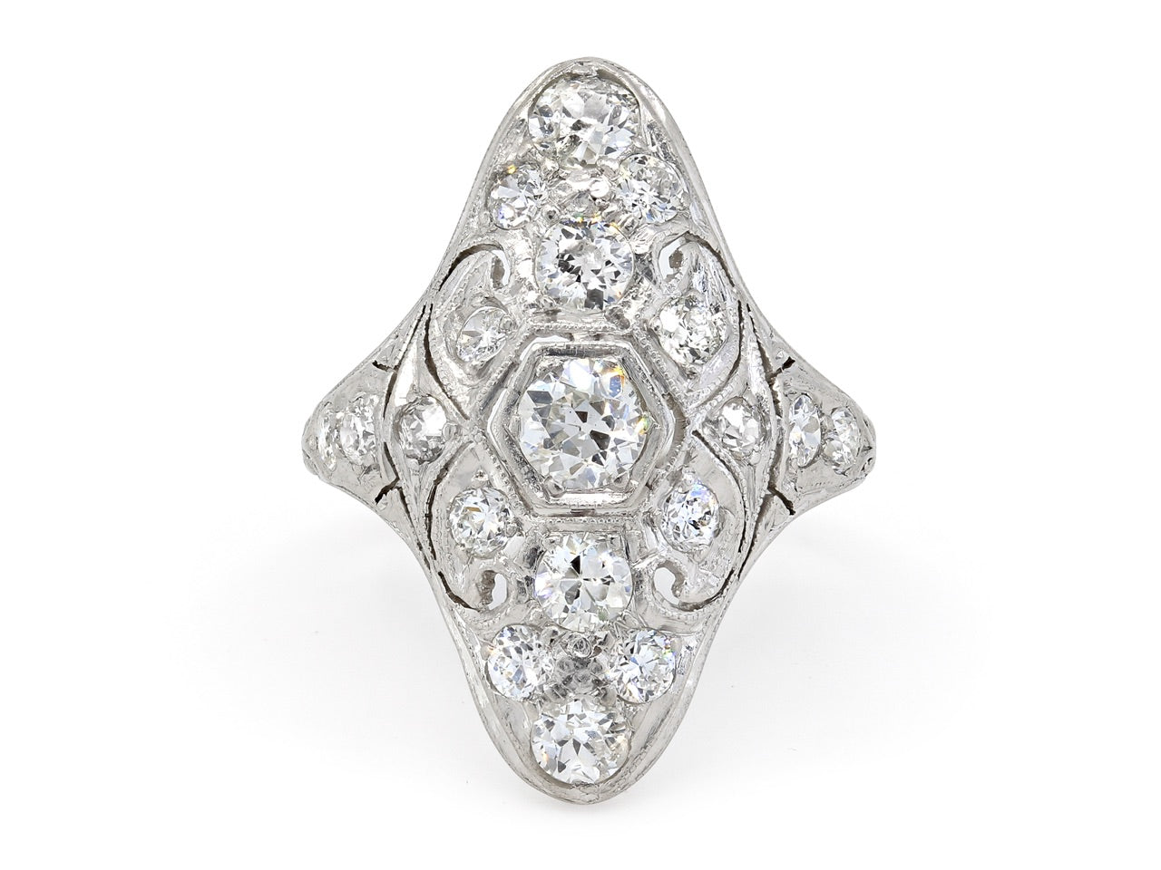 Antique Edwardian Diamond Filigree Ring in Platinum