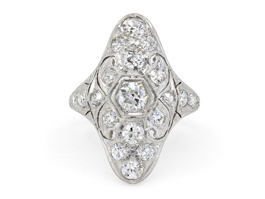 Antique Edwardian Diamond Filigree Ring in Platinum