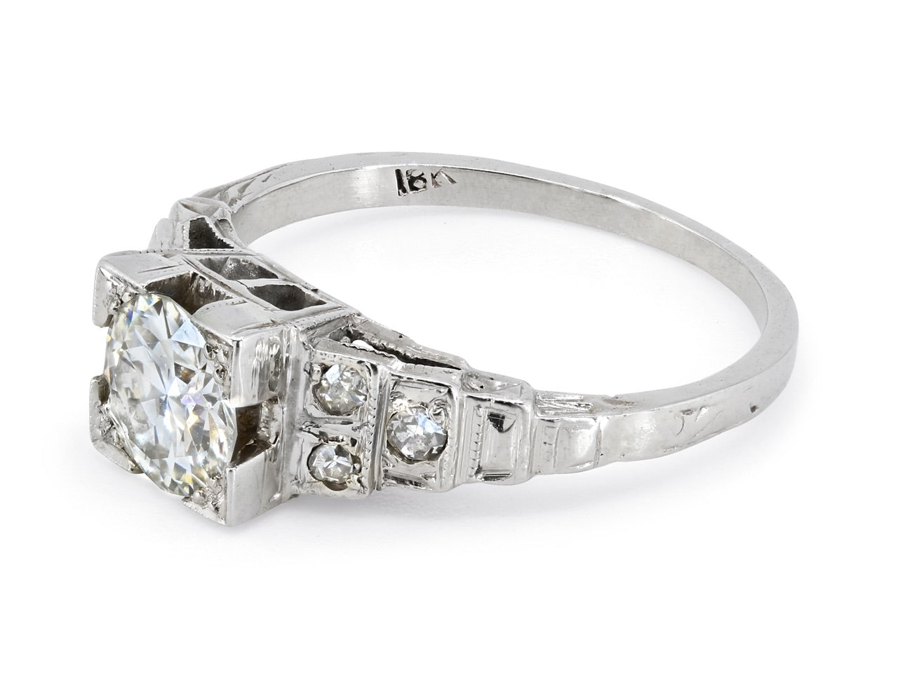 Antique Edwardian Diamond Ring in 18K White Gold