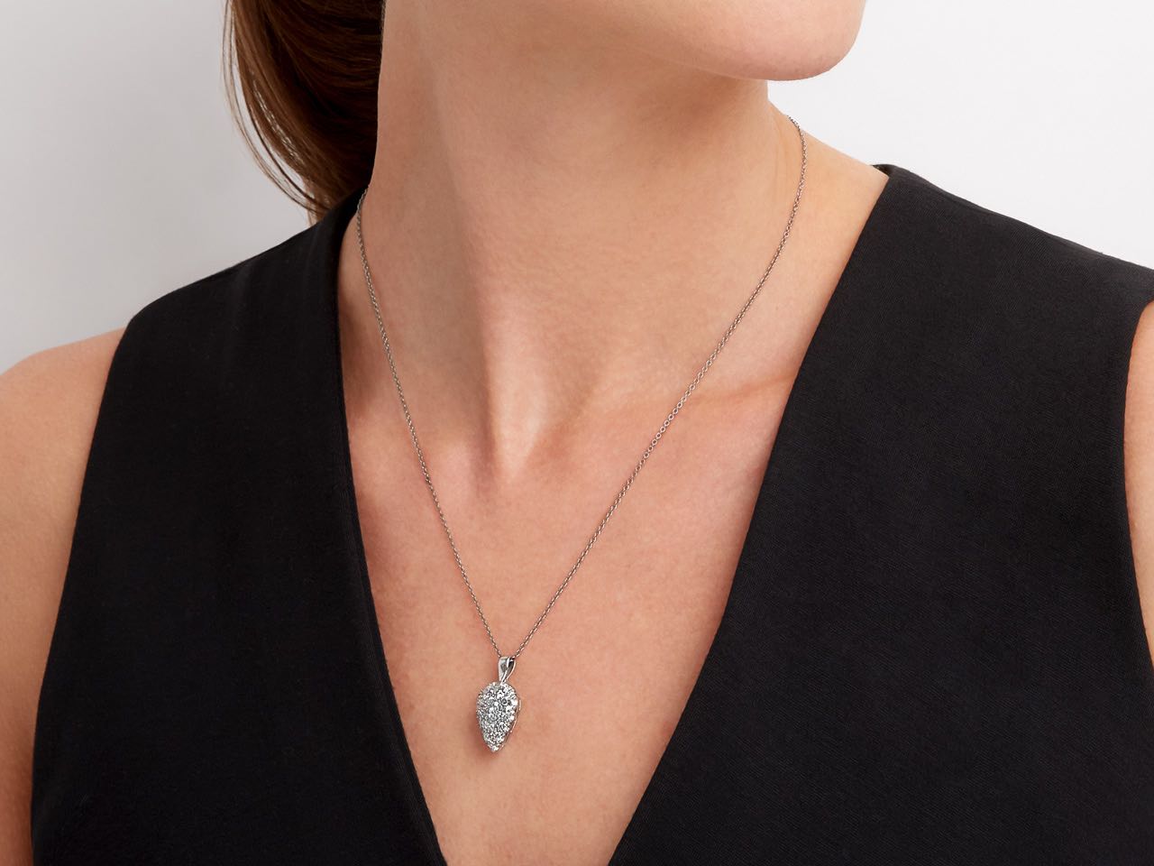 Mid-Century Teardrop Diamond Pendant in Platinum