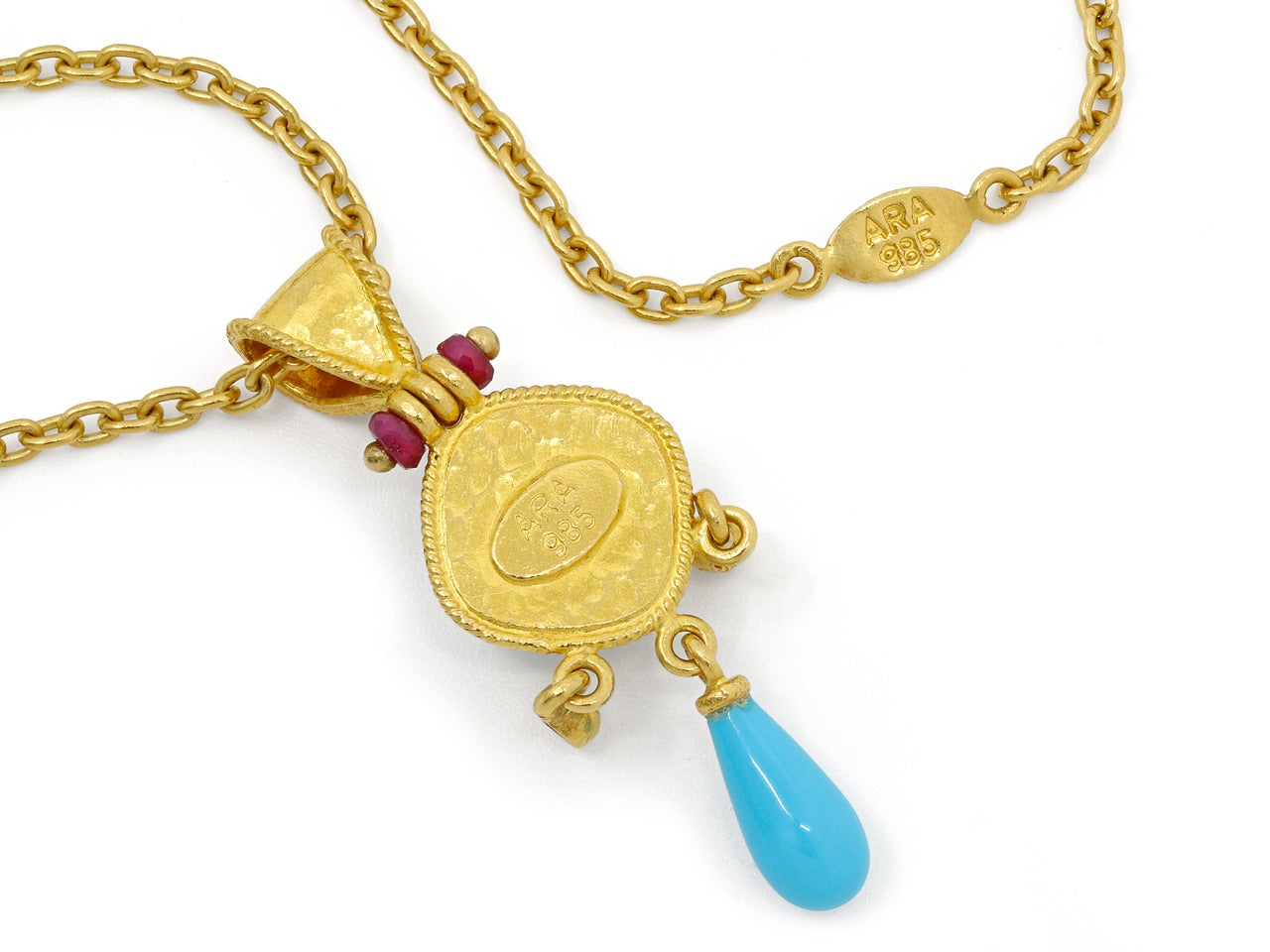 ARA Turquoise Pendant in 23K Gold