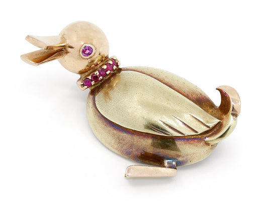 Retro Ruby Duck Pin in 14K Yellow and Rose Gold