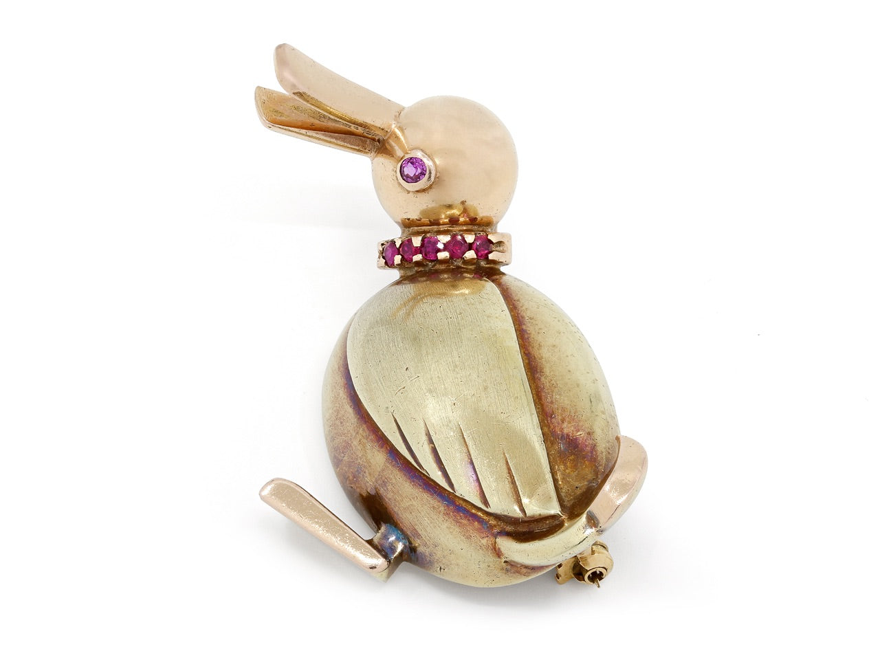 Retro Ruby Duck Pin in 14K Yellow and Rose Gold