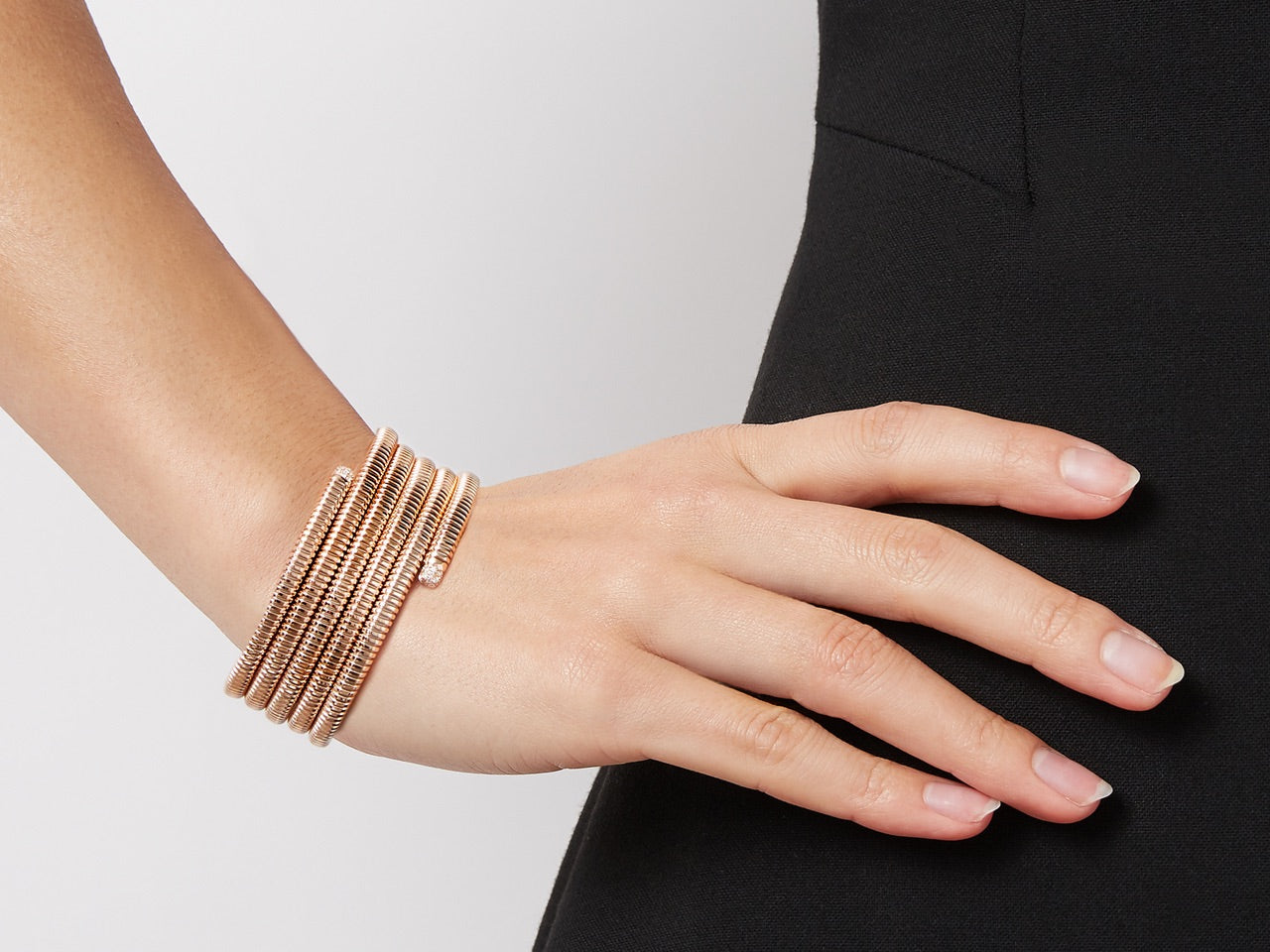 Tubogas Five Row Wrap Diamond Bracelet in 18K Rose Gold, by Beladora