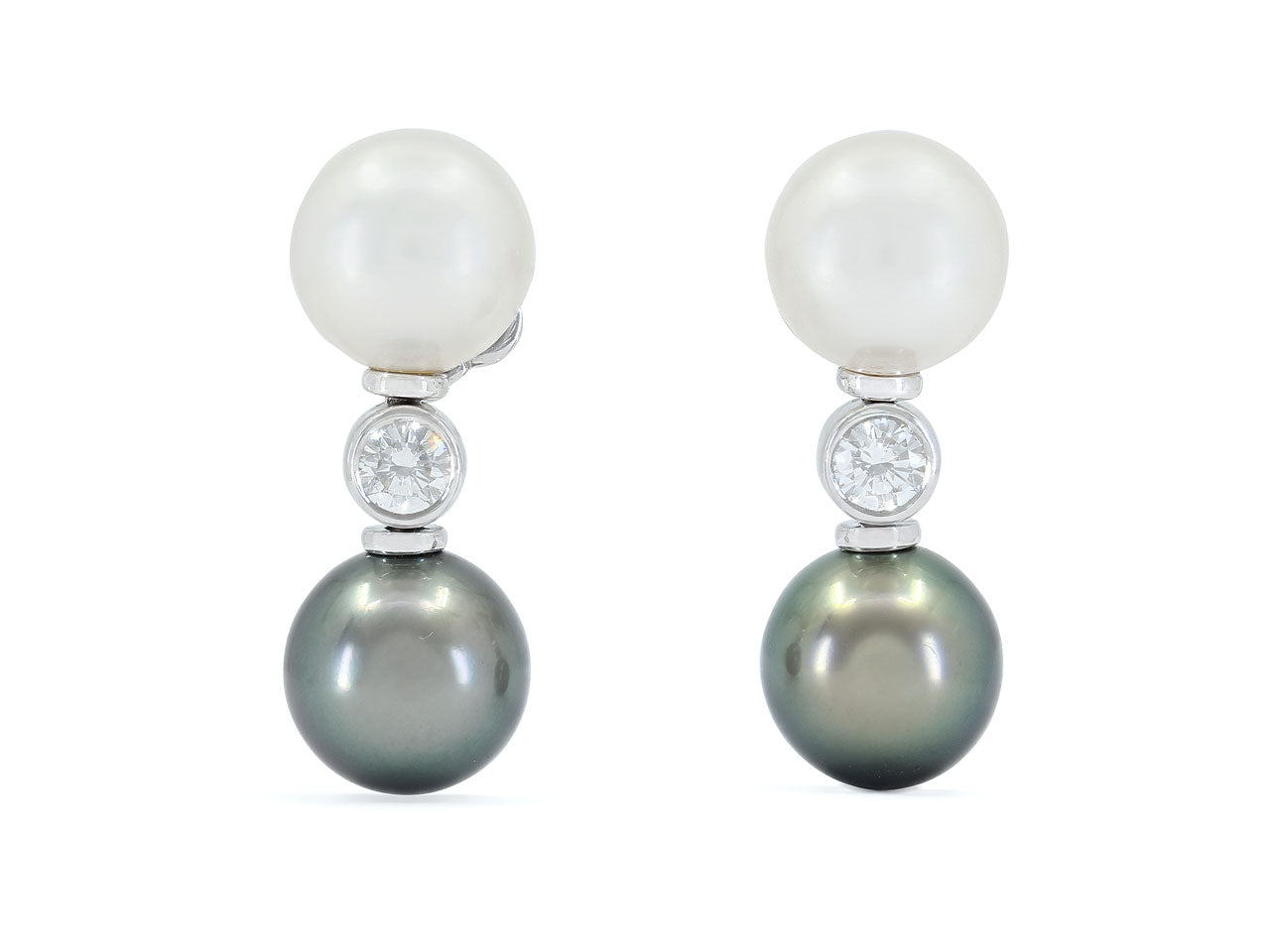 South Sea and Tahitian Pearl and Diamond Earrings in 18K White Gold