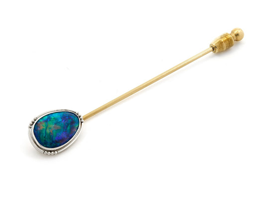 Black Opal Stick Pin in Platinum and 14K Gold