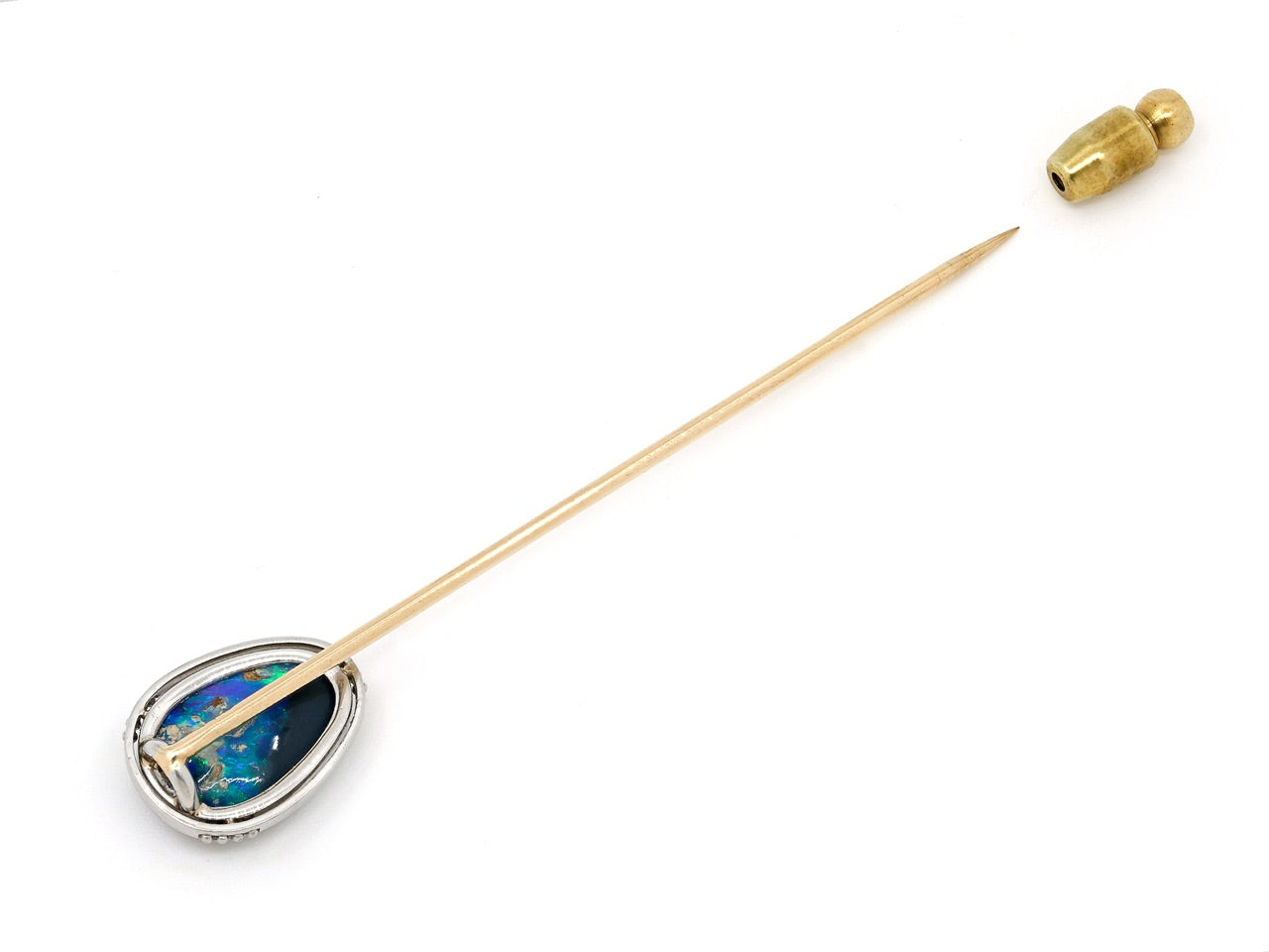 Black Opal Stick Pin in Platinum and 14K Gold