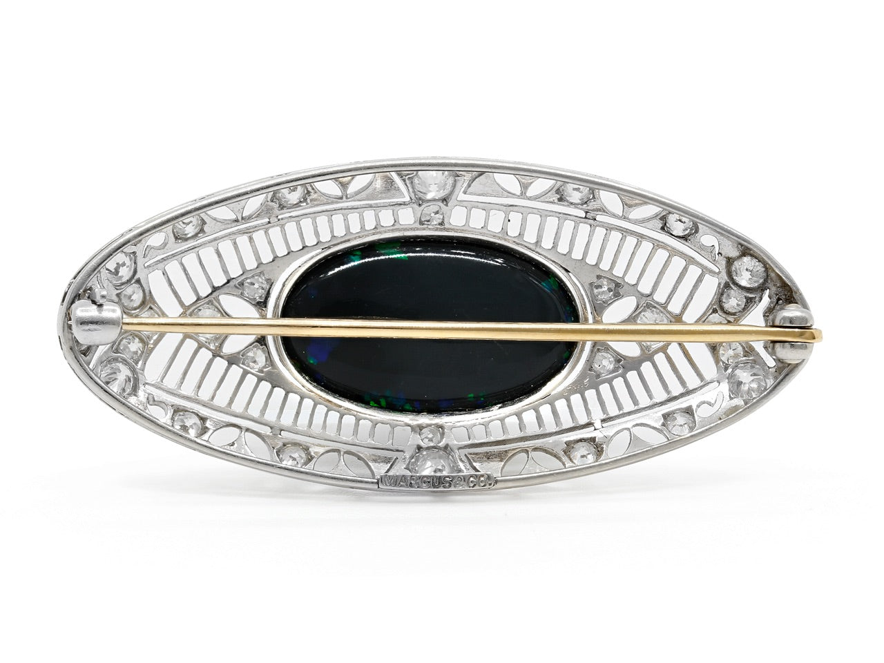 Marcus & Co. Black Opal and Diamond Brooch in Platinum